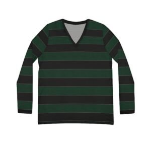 Absinthe Elegant Horizontal Stripe Long Sleeve V-Neck Shirt | The Classique Collection