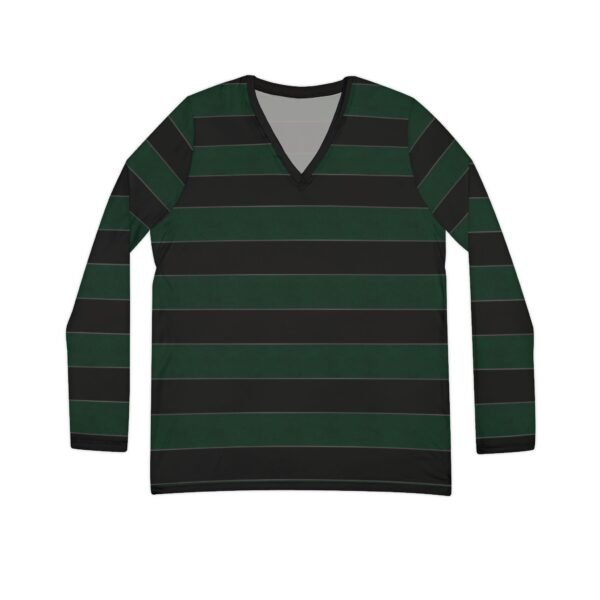 Absinthe Elegant Horizontal Stripe Long Sleeve V-Neck Shirt | The Classique Collection