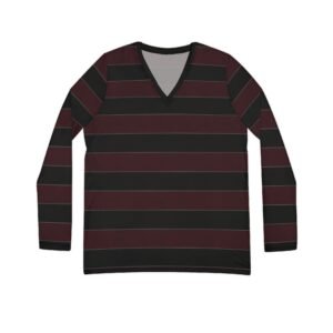 Blood Elegant Horizontal Stripe Long Sleeve V-Neck Shirt | The Classique Collection