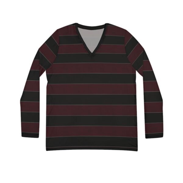 Blood Elegant Horizontal Stripe Long Sleeve V-Neck Shirt | The Classique Collection