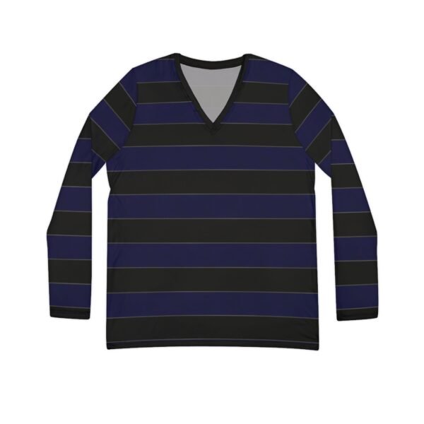 Ectoplasm Elegant Horizontal Stripe Long Sleeve V-Neck Shirt | The Classique Collection