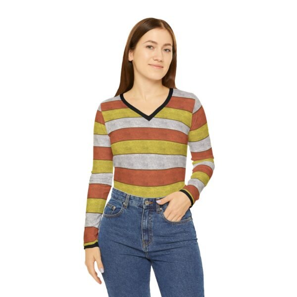 Cornsyrup Elegant Horizontal Stripe Long Sleeve V-Neck Shirt | The Classique Collection - Image 3