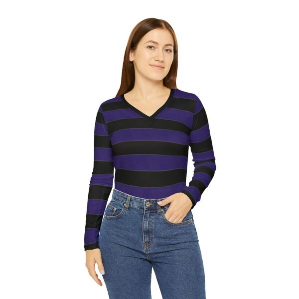 Blacklight Elegant Horizontal Stripe Long Sleeve V-Neck Shirt | The Classique Collection - Image 3