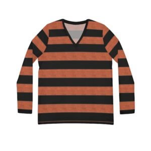 Carnelian Elegant Horizontal Stripe Long Sleeve V-Neck Shirt | The Classique Collection