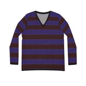 Mallrat Elegant Horizontal Stripe Long Sleeve V-Neck Shirt | The Classique Collection