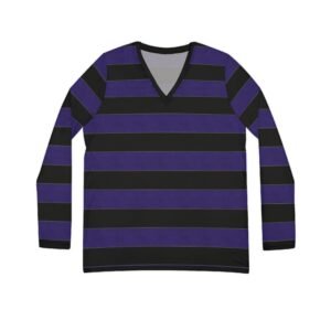 Blacklight Elegant Horizontal Stripe Long Sleeve V-Neck Shirt | The Classique Collection