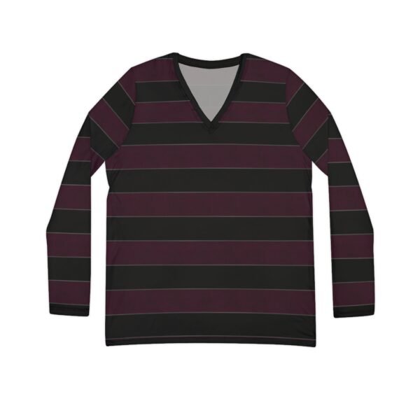 Plasma Elegant Horizontal Stripe Long Sleeve V-Neck Shirt | The Classique Collection