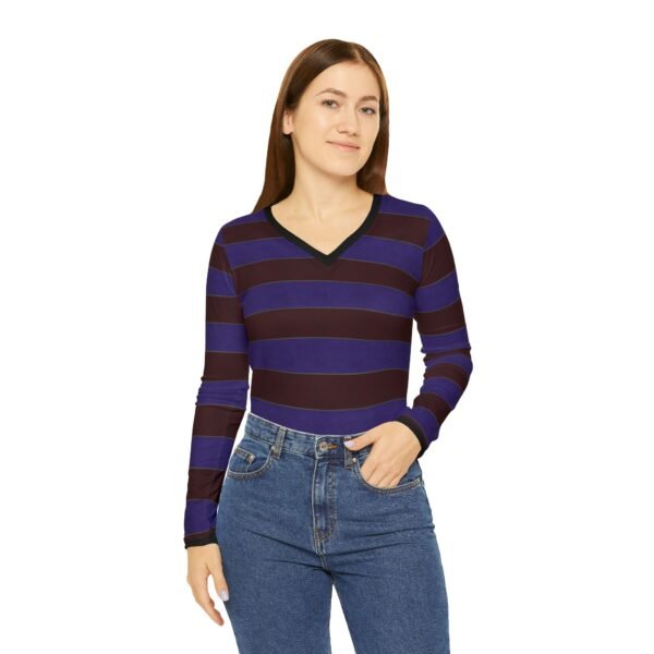 Mallrat Elegant Horizontal Stripe Long Sleeve V-Neck Shirt | The Classique Collection - Image 3