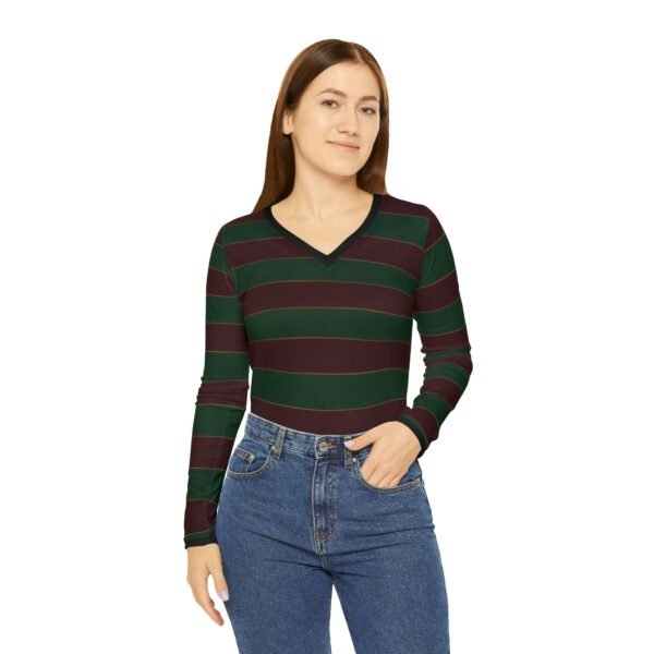 Yuleberry Elegant Horizontal Stripe Long Sleeve V-Neck Shirt | The Classique Collection - Image 3