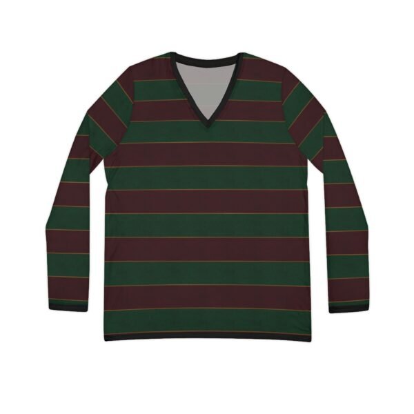 Yuleberry Elegant Horizontal Stripe Long Sleeve V-Neck Shirt | The Classique Collection