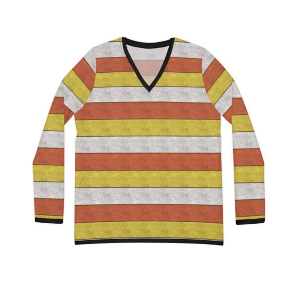 Cornsyrup Elegant Horizontal Stripe Long Sleeve V-Neck Shirt | The Classique Collection